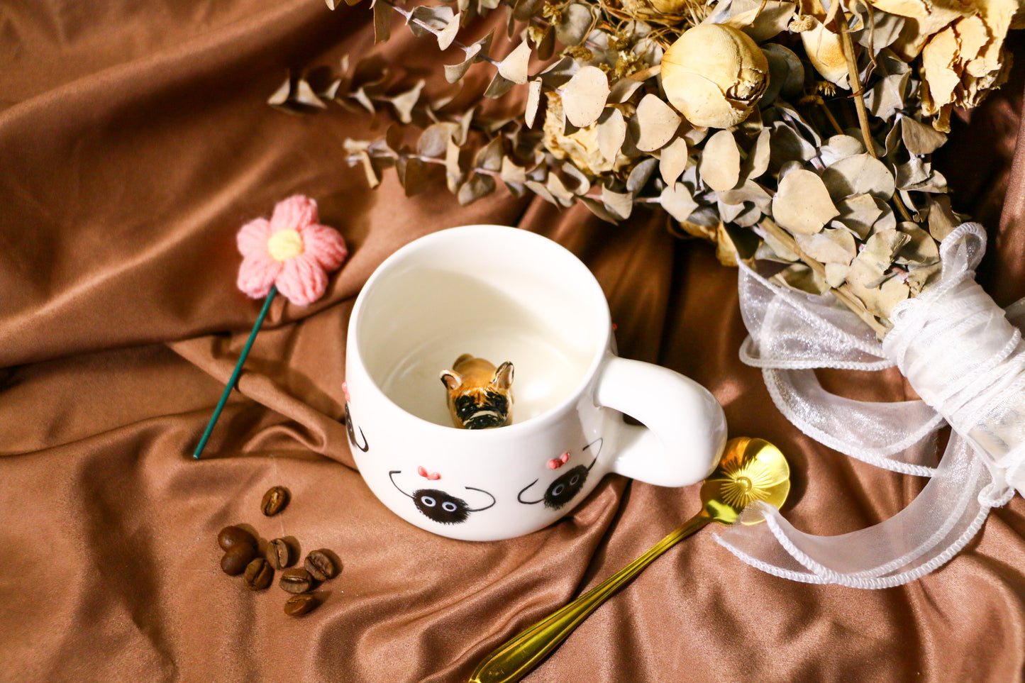 Custom Ceramic Pet Mug, 9Oz Handmade Personalized Coffee Mug with Dog or Cat Figurine