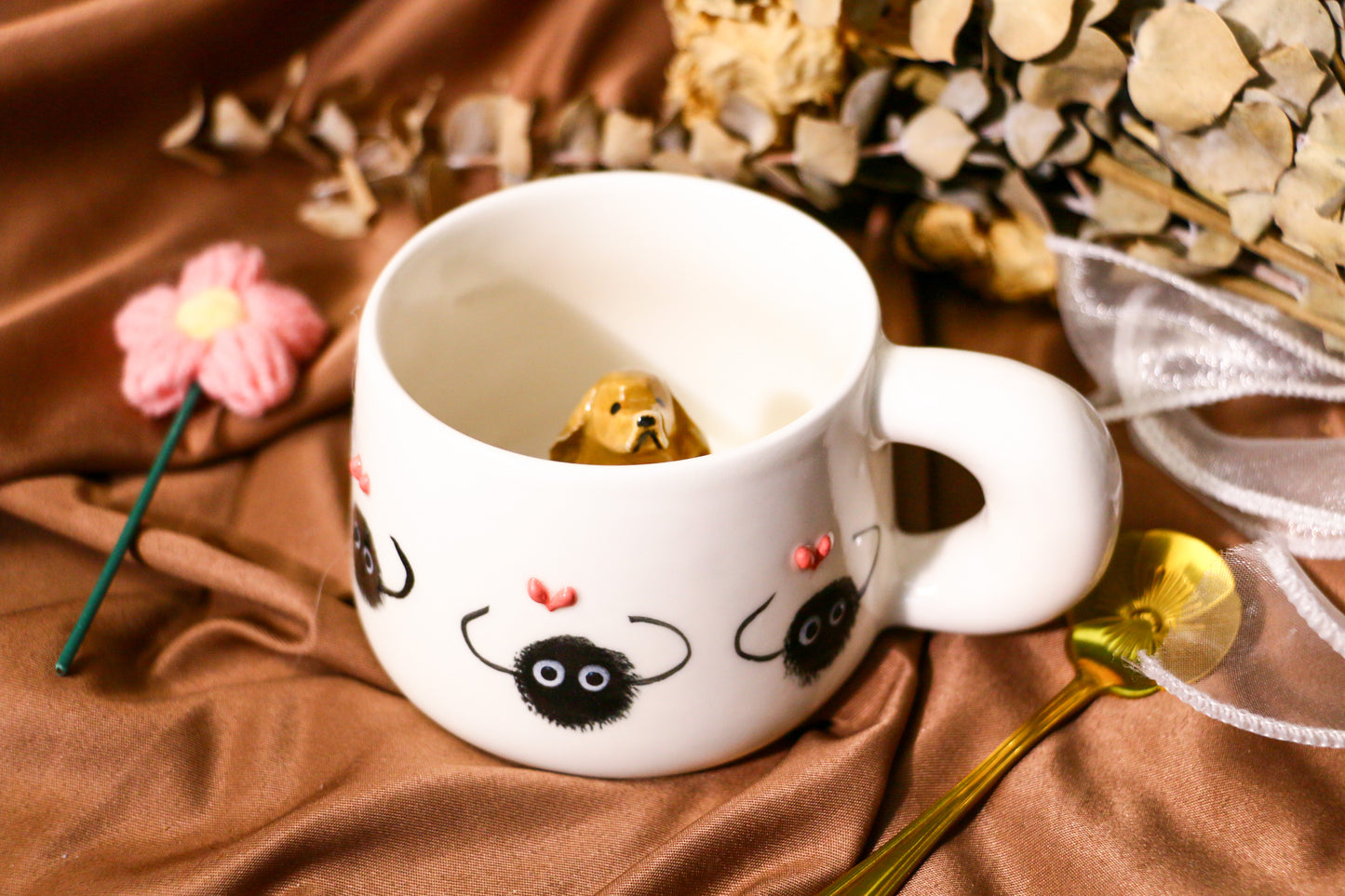 Custom Ceramic Pet Mug, 9Oz Handmade Personalized Coffee Mug with Dog or Cat Figurine