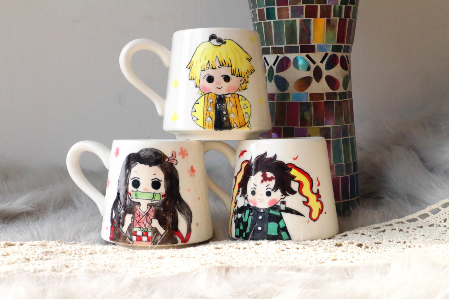 Demon-Slayer Ceramic Mugs Handpainted, Personalized Ceramic Cup for Anime Lovers
