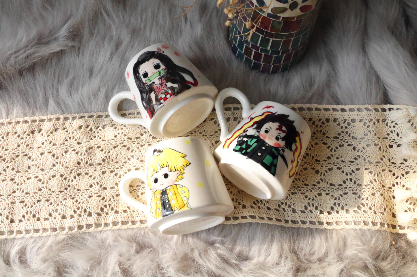 Demon-Slayer Ceramic Mugs Handpainted, Personalized Ceramic Cup for Anime Lovers