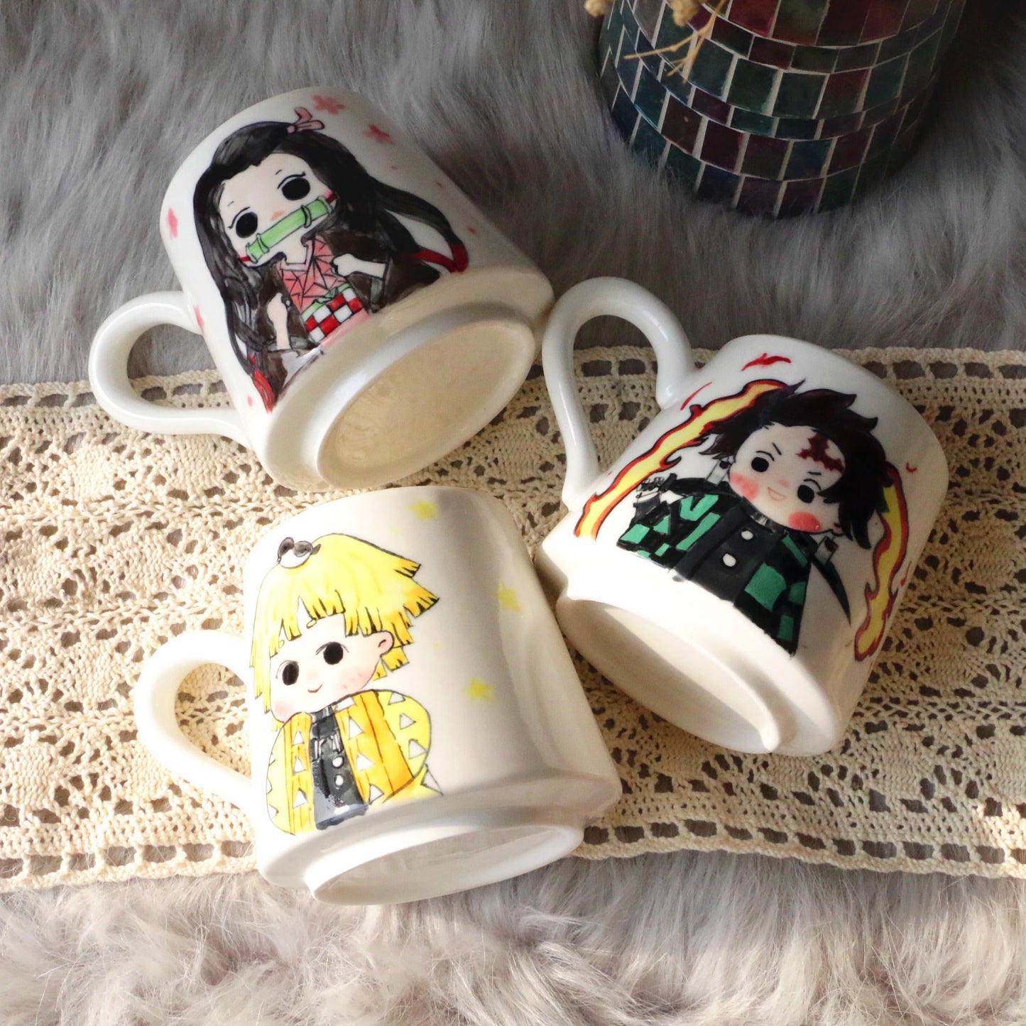 Demon-Slayer Ceramic Mugs Handpainted, Personalized Ceramic Cup for Anime Lovers