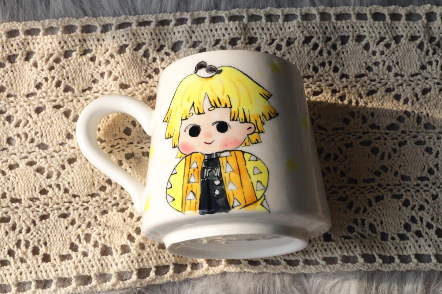 Demon-Slayer Ceramic Mugs Handpainted, Personalized Ceramic Cup for Anime Lovers