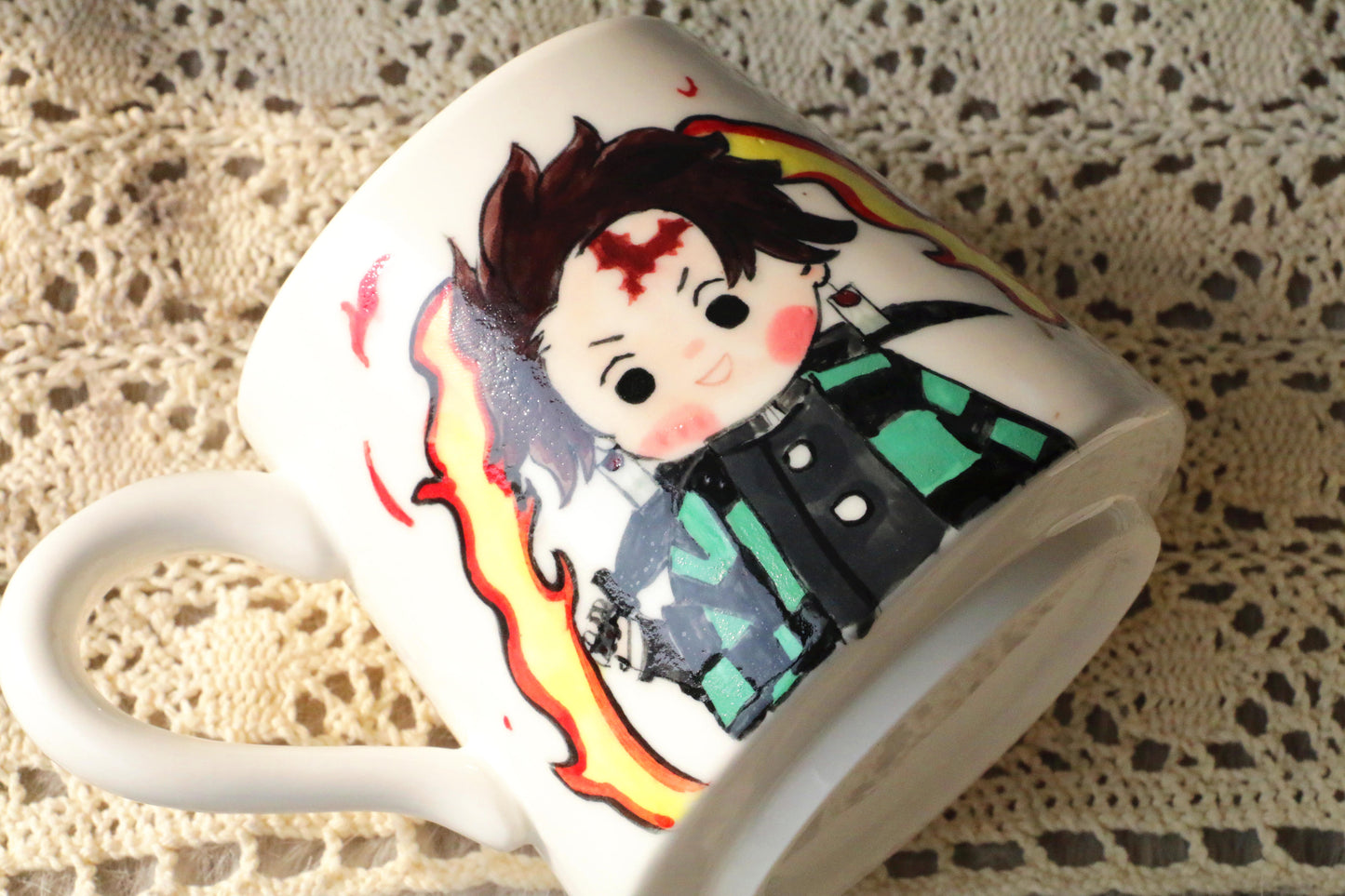 Demon-Slayer Ceramic Mugs Handpainted, Personalized Ceramic Cup for Anime Lovers