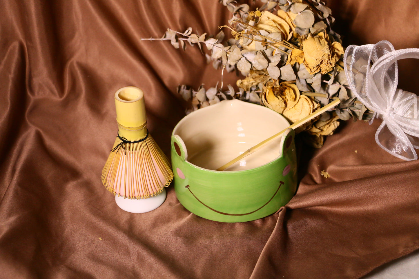 Cute Frog Ceramic Matcha Bowl Set, Custom Hand-painted Matcha Bowl