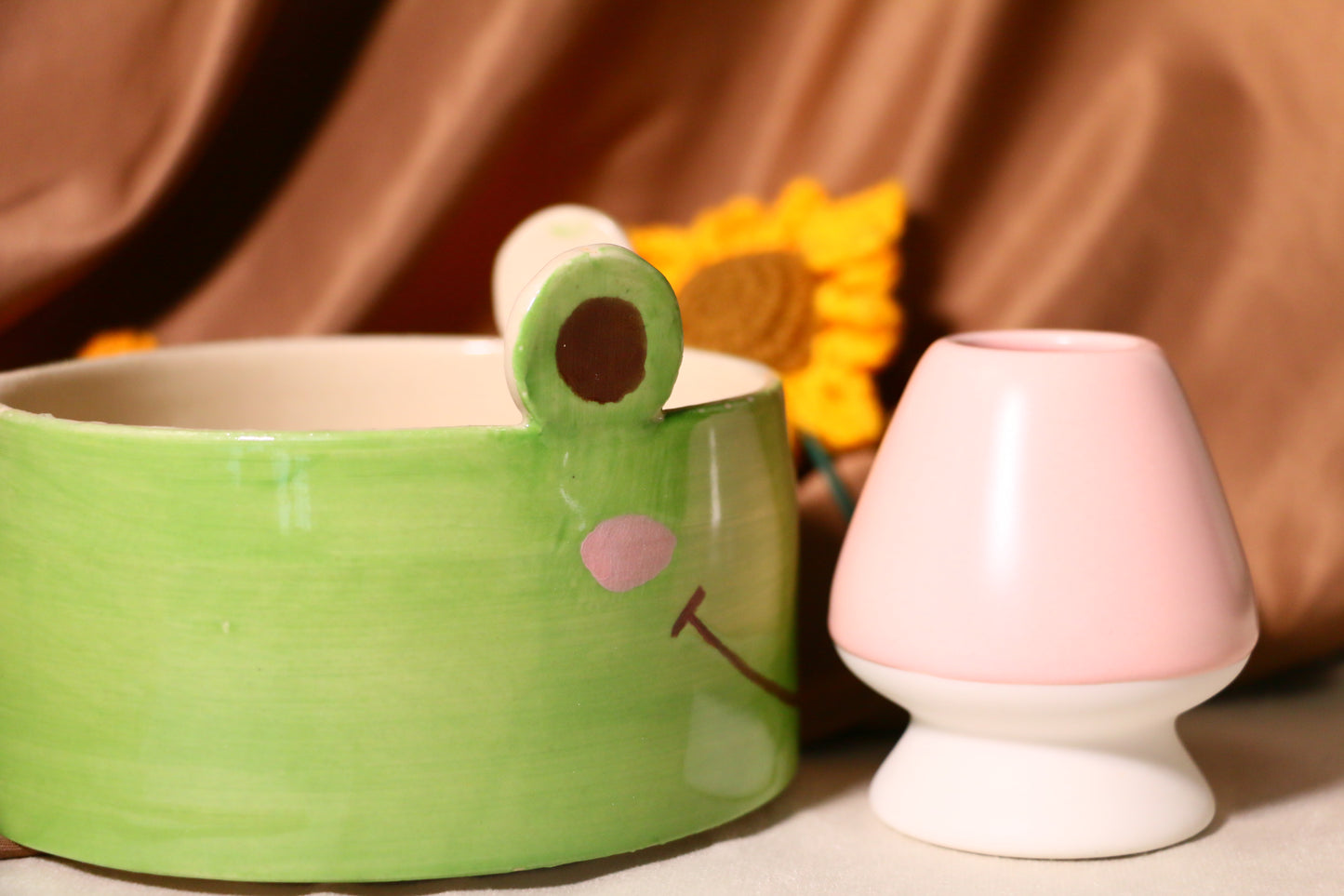 Cute Frog Ceramic Matcha Bowl Set, Custom Hand-painted Matcha Bowl