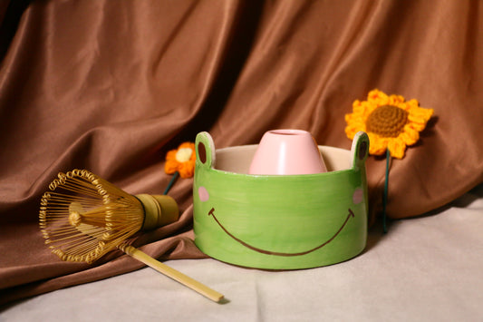 Cute Frog Ceramic Matcha Bowl Set, Custom Hand-painted Matcha Bowl