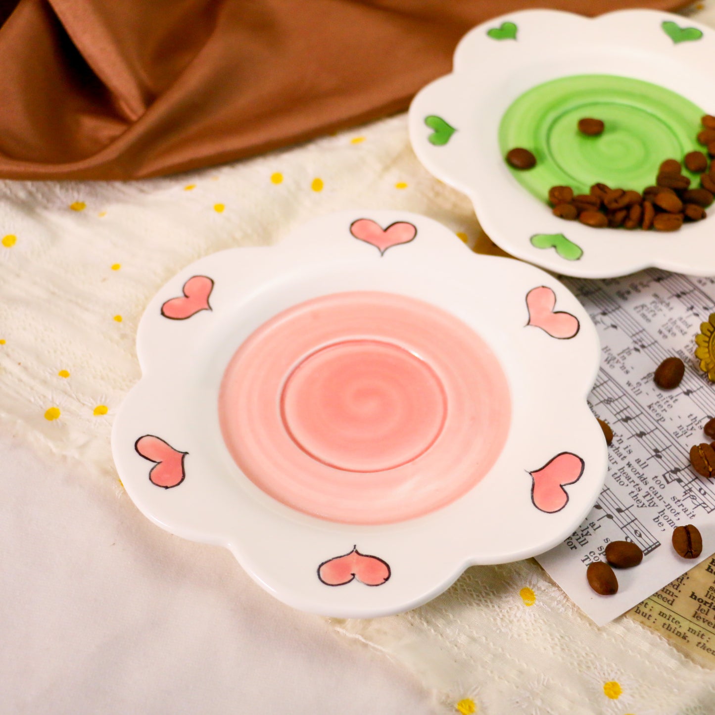 Cute Floral Design Ceramic Mug with Scalloped Saucer
