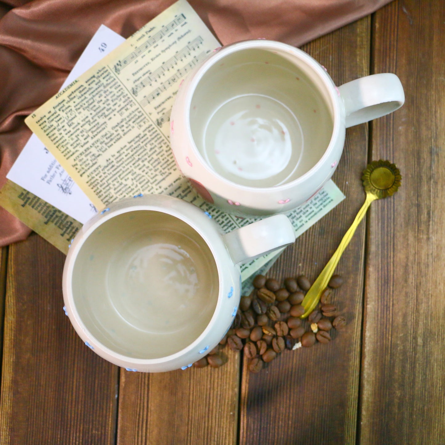 Cute Handmade Mug – Unique Ceramic Coffee Cup with Bow & Raised Heart Details