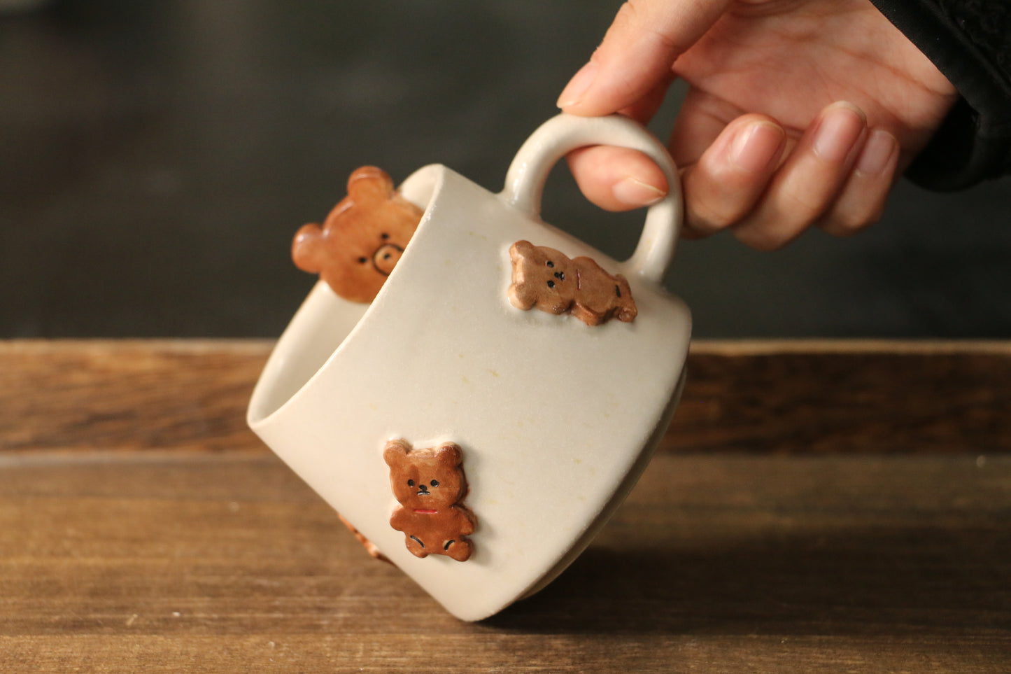Handmade 3D Bear Coffee Mug – Unique Ceramic Tea Cup with Raised Bear Details