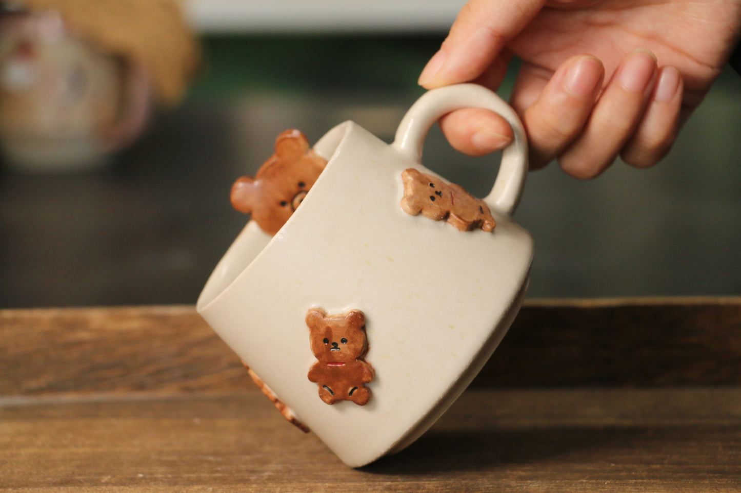 Handmade 3D Bear Coffee Mug – Unique Ceramic Tea Cup with Raised Bear Details