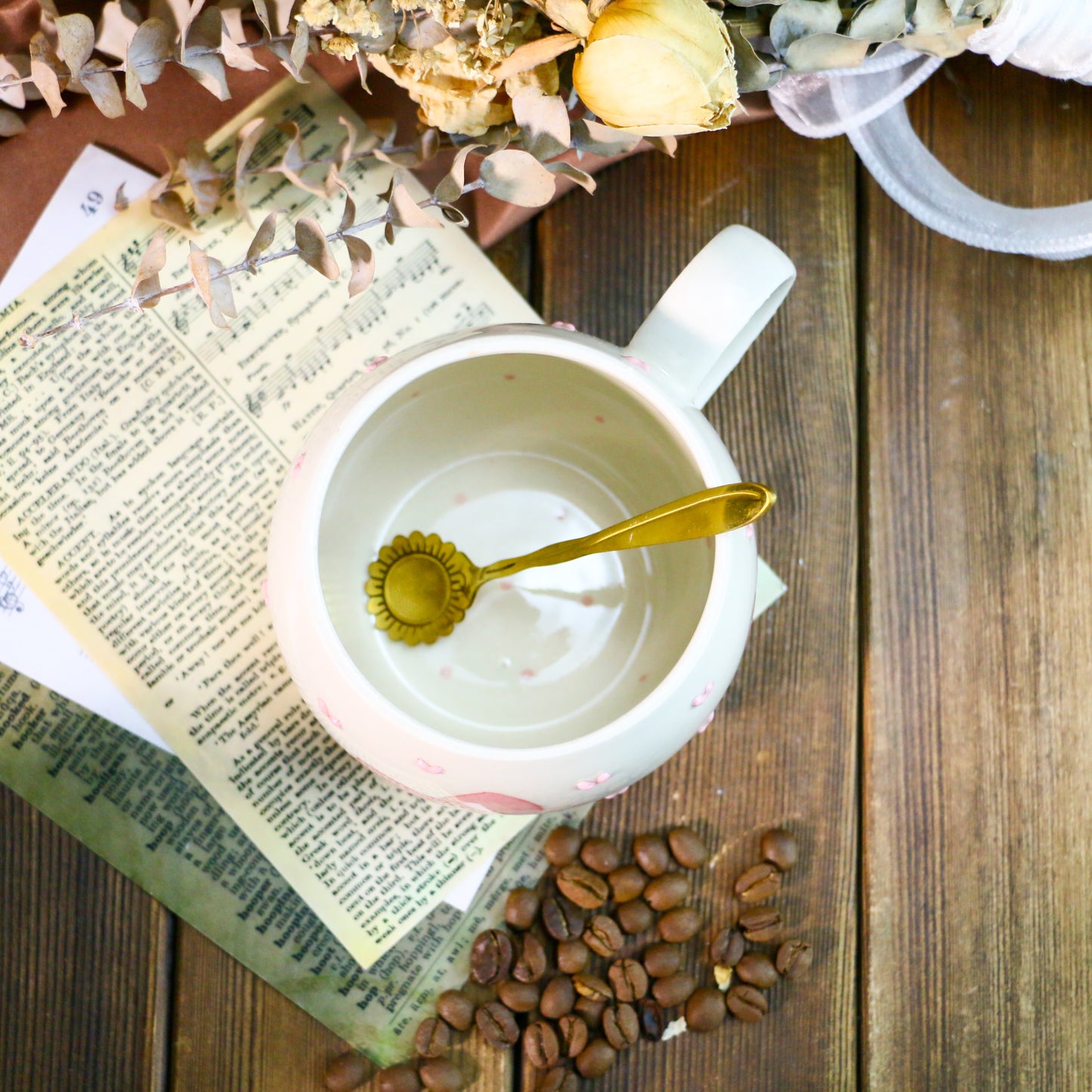 Cute Handmade Mug – Unique Ceramic Coffee Cup with Bow & Raised Heart Details