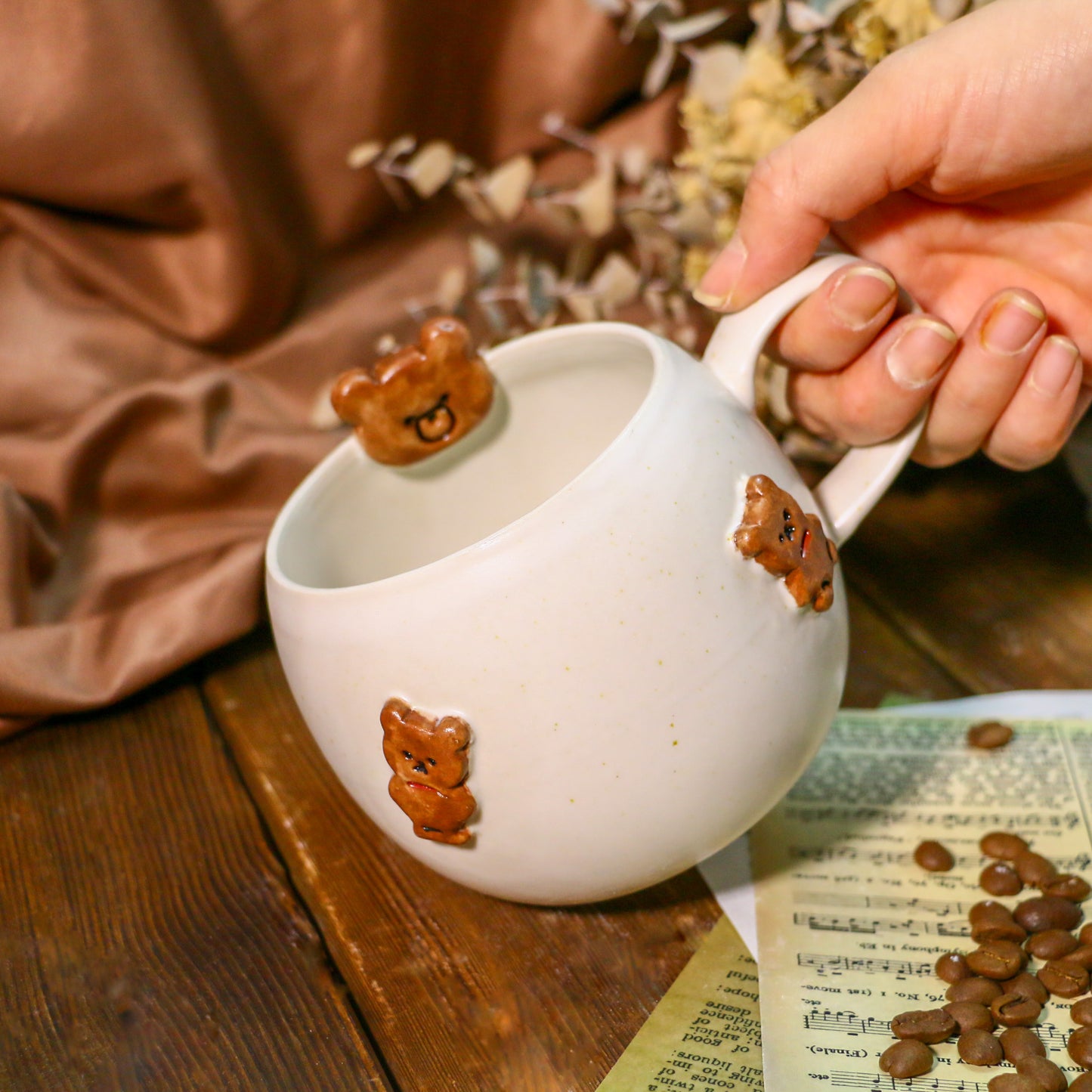 Handmade 3D Bear Mug – Cute Ceramic Coffee Cup with Adorable Bear Accents