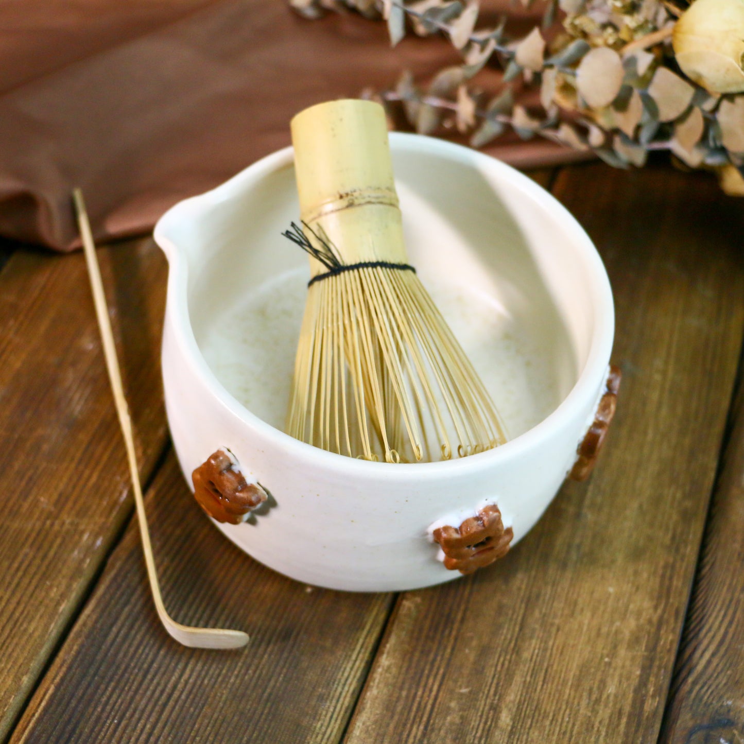 Handcrafted 3D Bear Ceramic Matcha Bowl Set, Custom Cute Pottery Tea Set