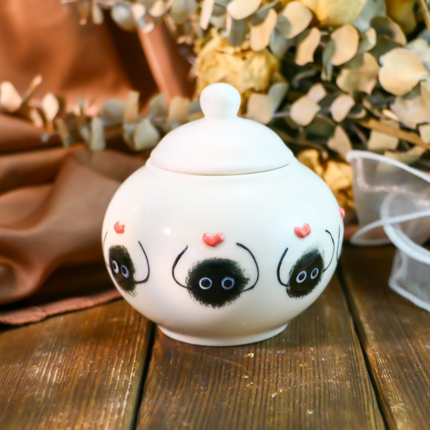 Handmade Dust Wizard 3D Heart Design Pet Urn, Personalized Ceramic Pet Keepsake Urn