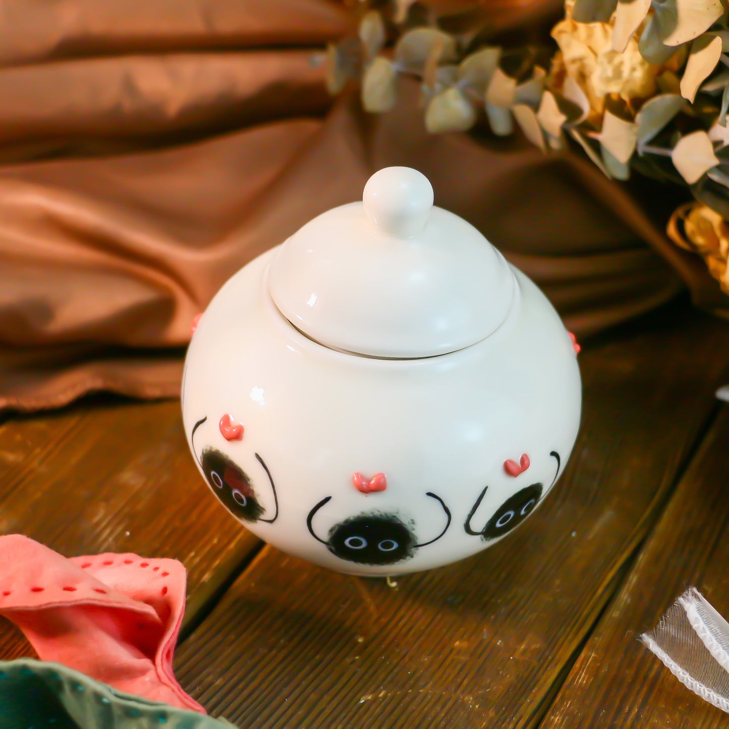 Handmade Dust Wizard 3D Heart Design Pet Urn, Personalized Ceramic Pet Keepsake Urn