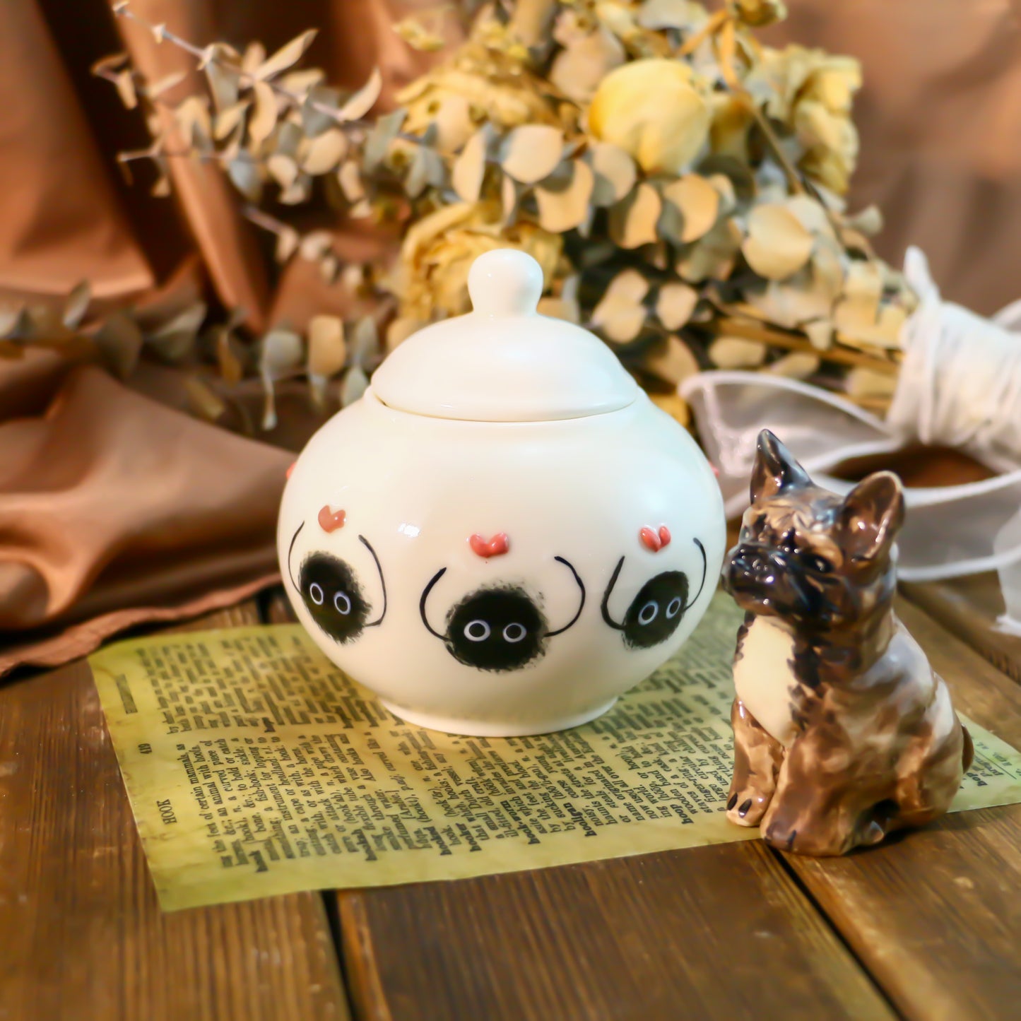 Handmade Dust Wizard 3D Heart Design Pet Urn, Personalized Ceramic Pet Keepsake Urn