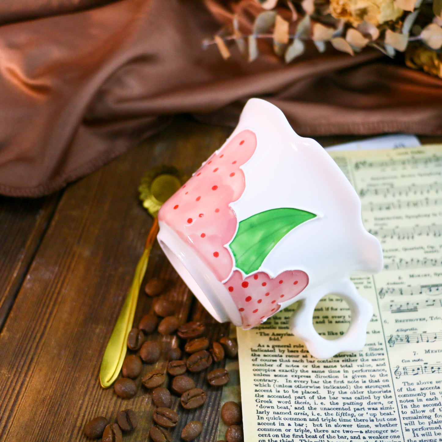 Cute Sunflower Pottery Cup Set – Handmade 3D Ceramic Tea Mug with Petal-Shaped Plate