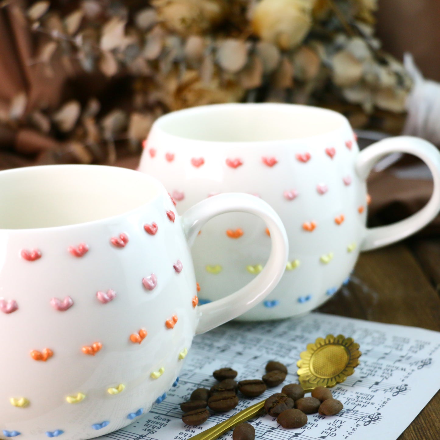 3D Heart Embossed Mug โ Handmade Ceramic Cup for Coffee Lovers