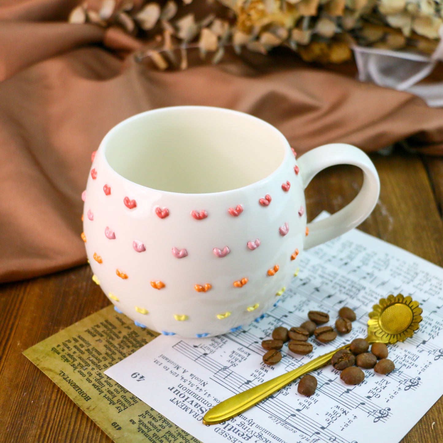 3D Heart Embossed Mug โ Handmade Ceramic Cup for Coffee Lovers