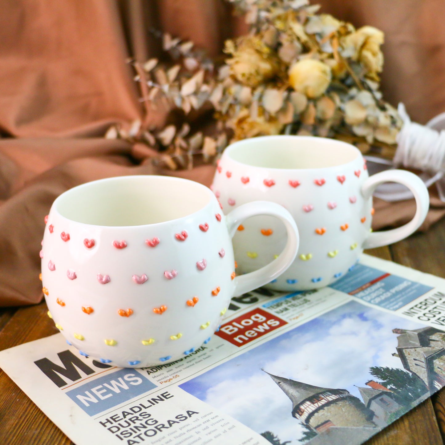 3D Heart Embossed Mug โ Handmade Ceramic Cup for Coffee Lovers