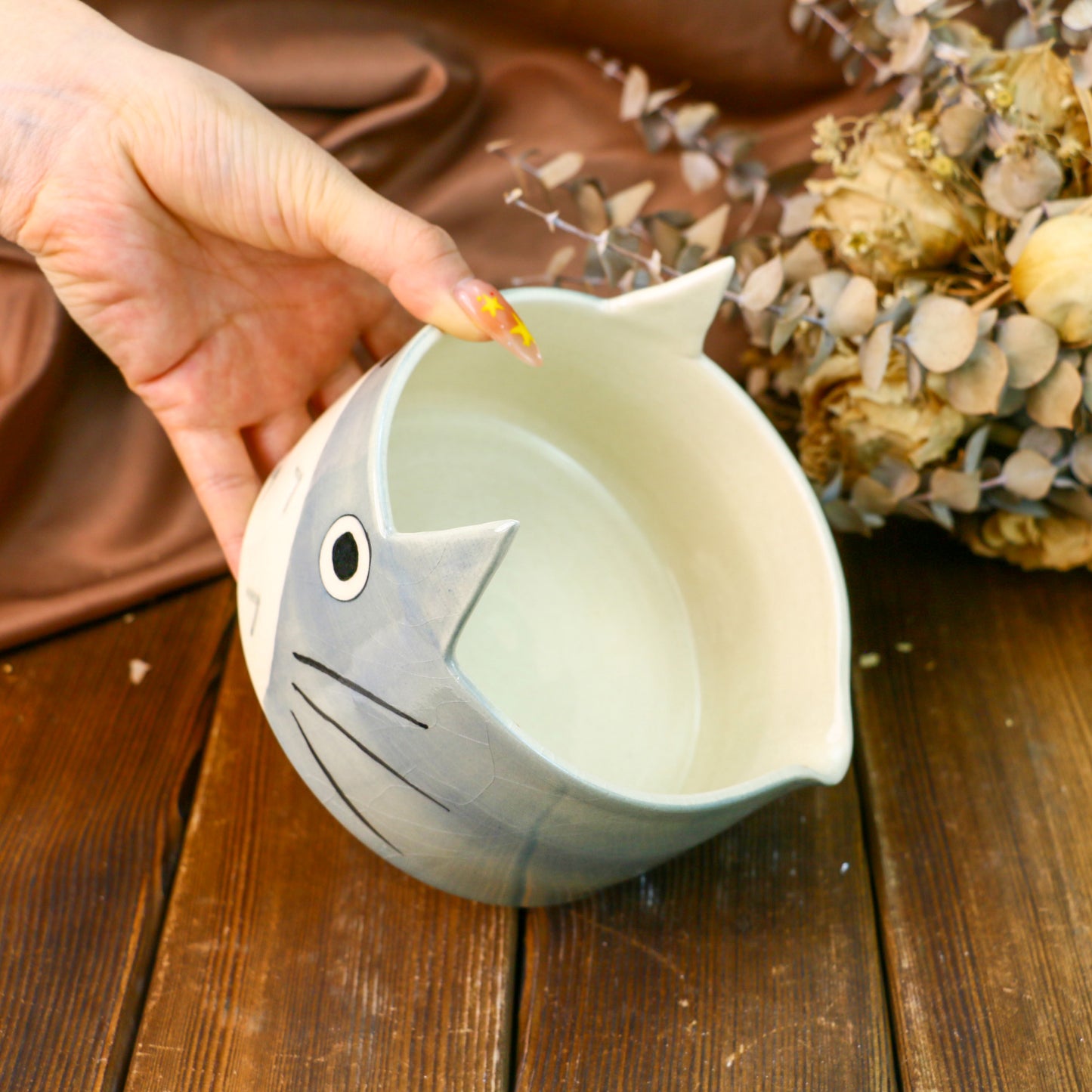 Handmade Custom Totoro Matcha Bowl Set– Personalized Ceramic Gift for Tea Lovers