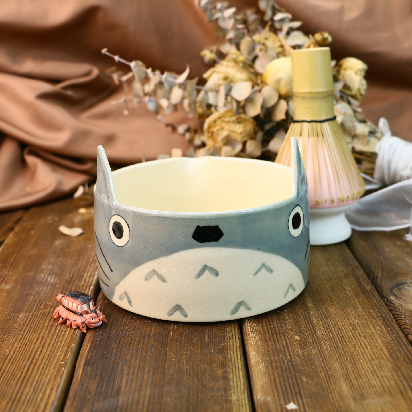 Handmade Custom Totoro Matcha Bowl Set– Personalized Ceramic Gift for Tea Lovers