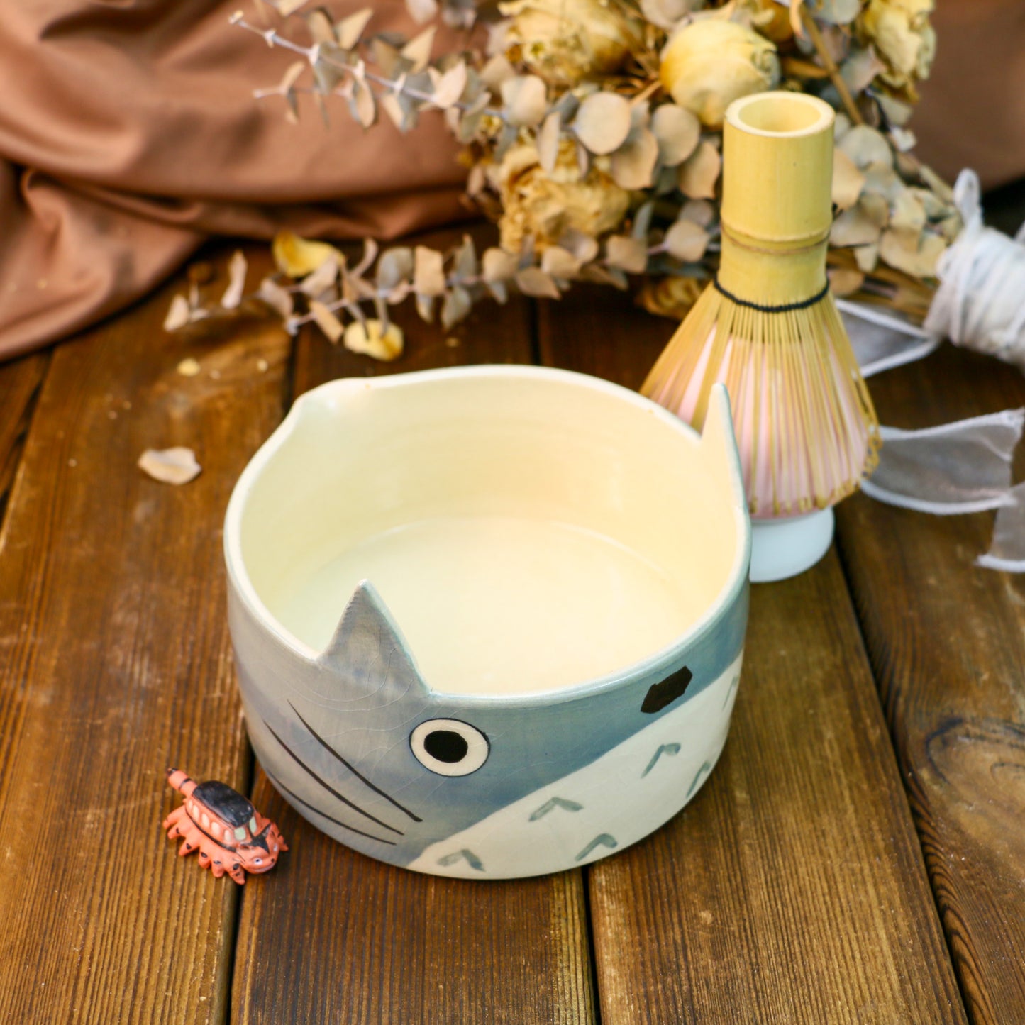 Handmade Custom Totoro Matcha Bowl Set– Personalized Ceramic Gift for Tea Lovers