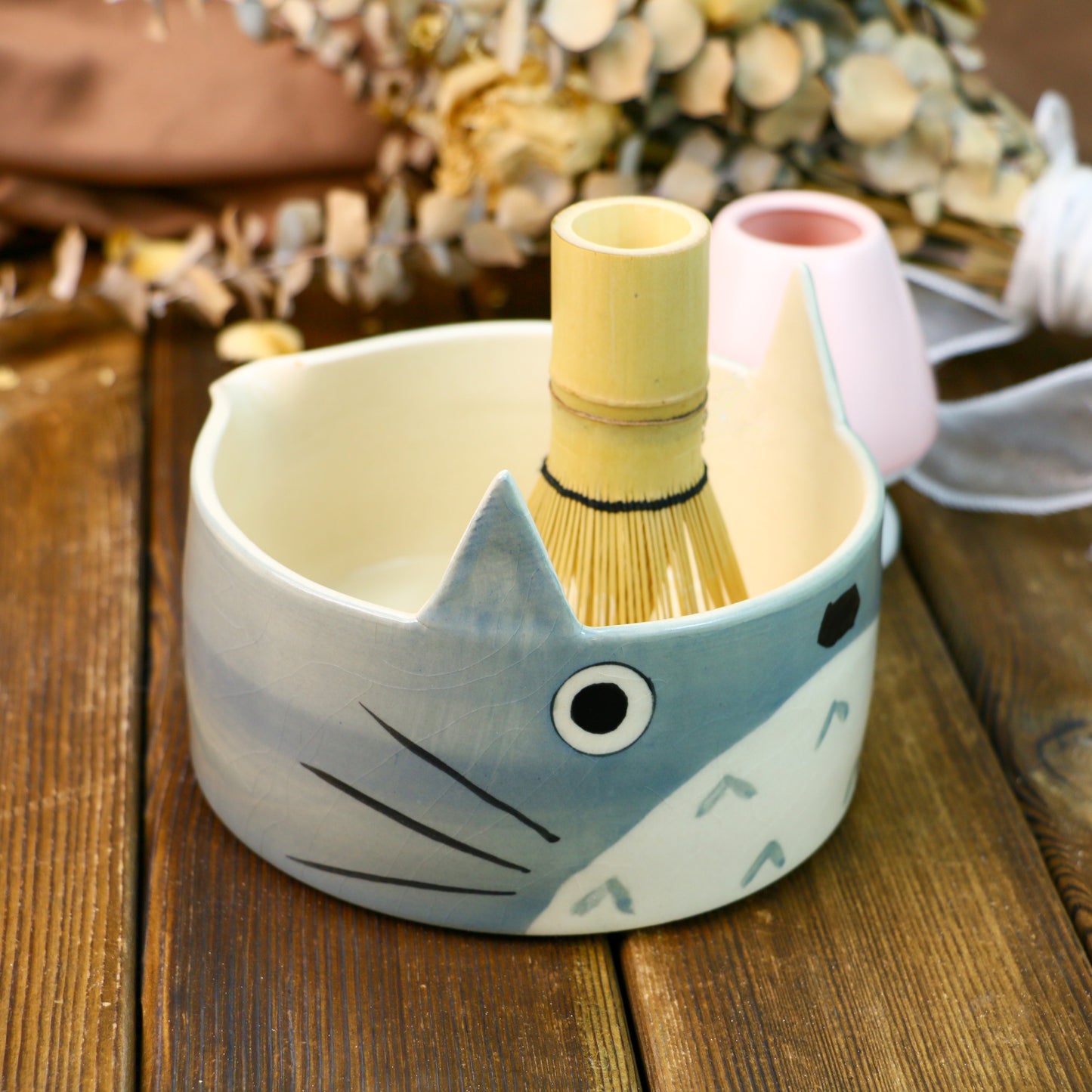 Handmade Custom Totoro Matcha Bowl Set– Personalized Ceramic Gift for Tea Lovers