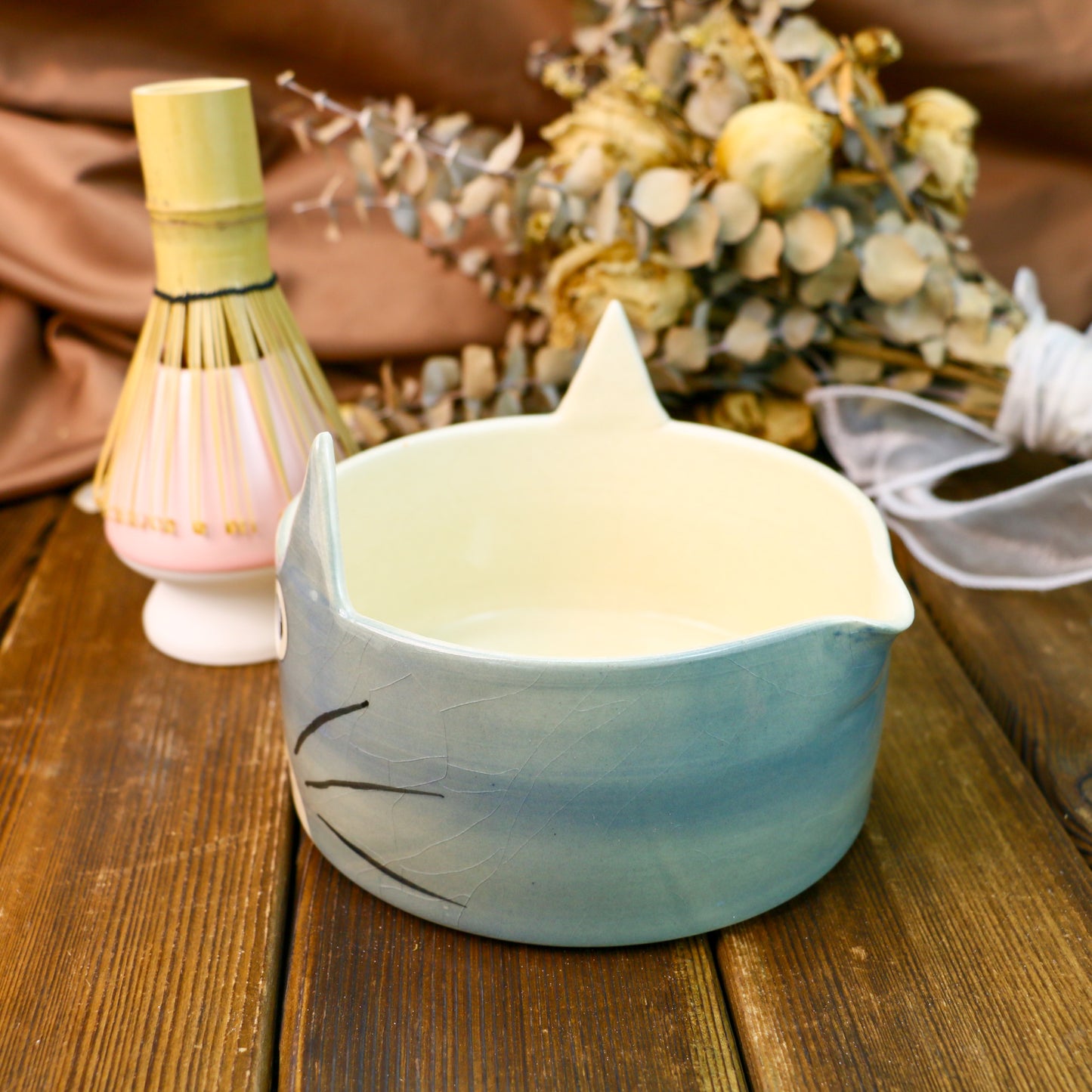 Handmade Custom Totoro Matcha Bowl Set– Personalized Ceramic Gift for Tea Lovers