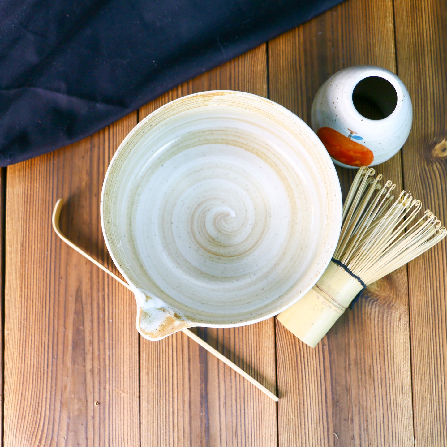 Hand-Painted Ceramic Matcha Tea Bowl Set with Fruit-Inspired Design