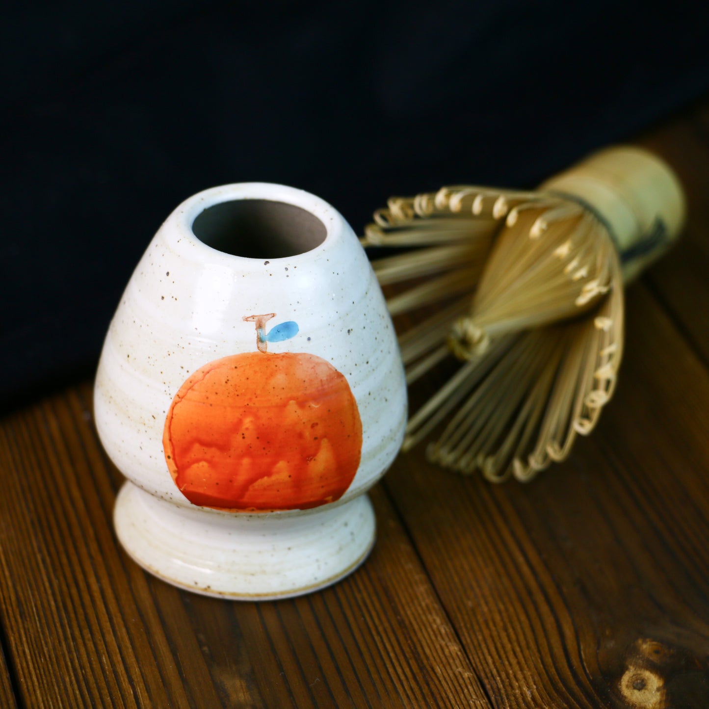 Hand-Painted Ceramic Matcha Tea Bowl Set with Fruit-Inspired Design