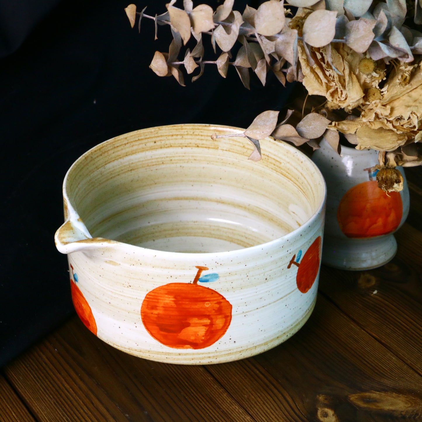 Hand-Painted Ceramic Matcha Tea Bowl Set with Fruit-Inspired Design
