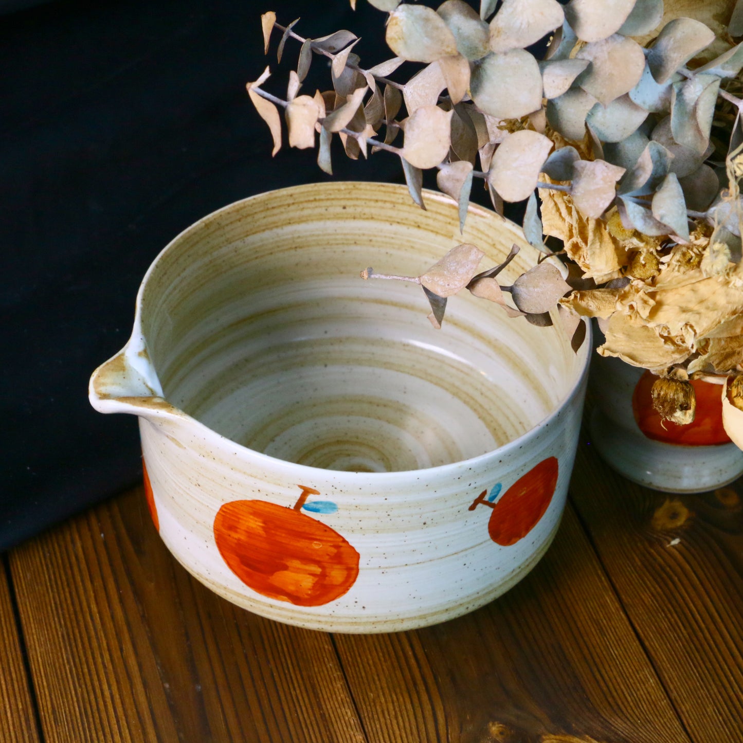 Hand-Painted Ceramic Matcha Tea Bowl Set with Fruit-Inspired Design