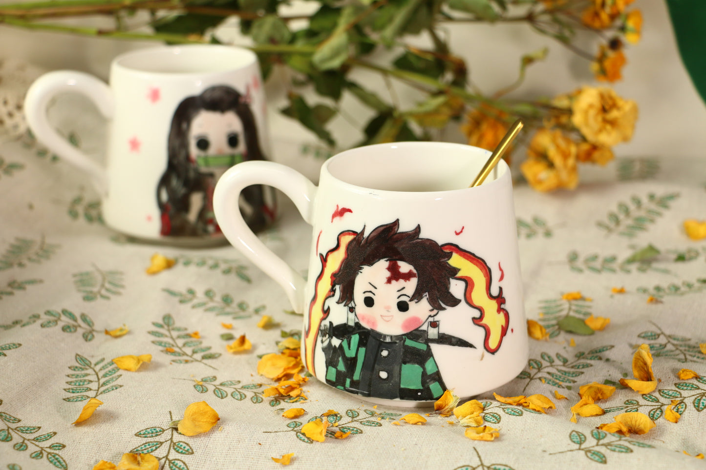 Demon-Slayer Ceramic Mugs Handpainted, Personalized Ceramic Cup for Anime Lovers