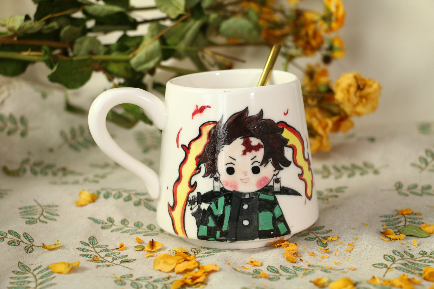 Demon-Slayer Ceramic Mugs Handpainted, Personalized Ceramic Cup for Anime Lovers