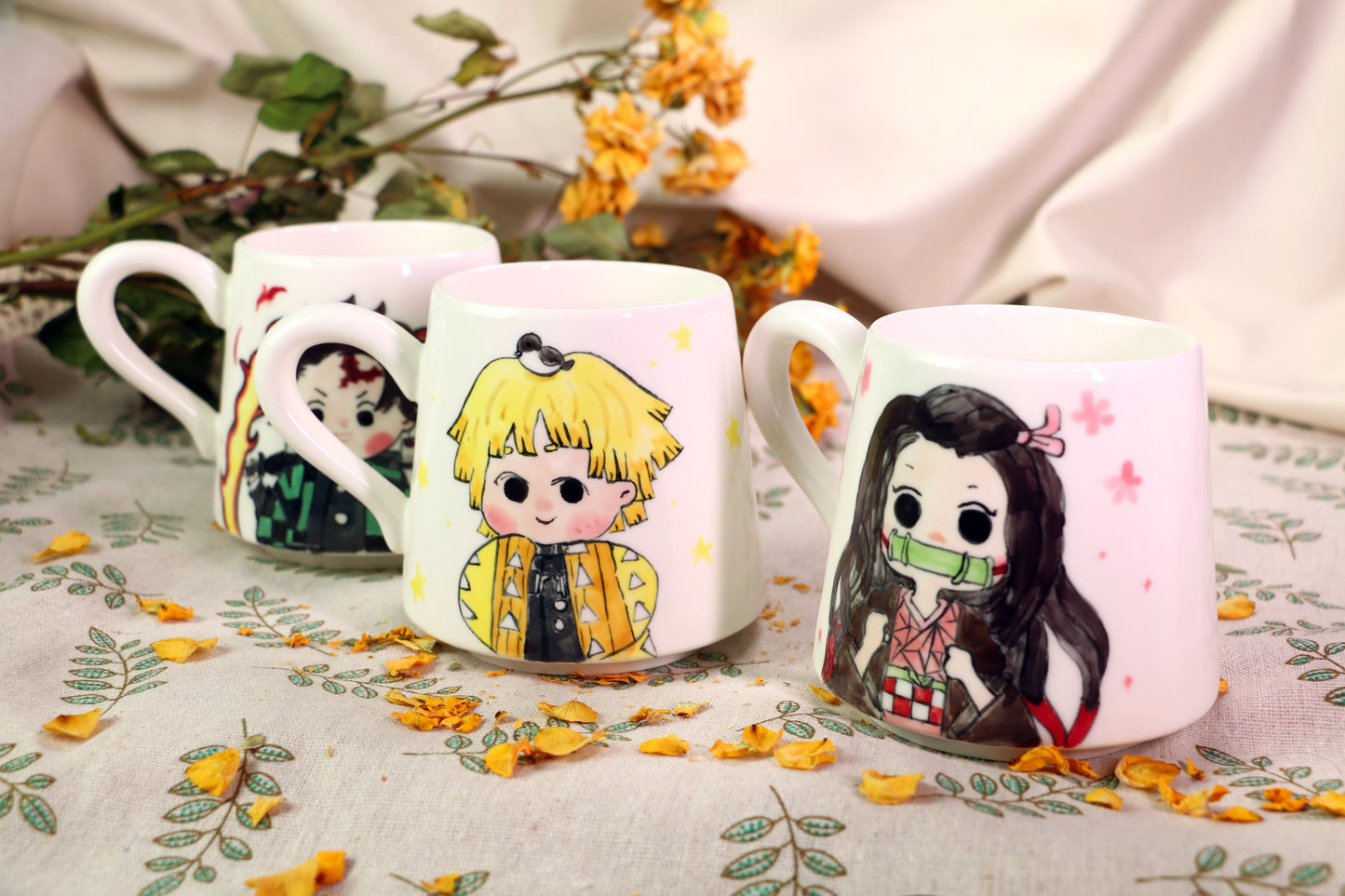 Demon-Slayer Ceramic Mugs Handpainted, Personalized Ceramic Cup for Anime Lovers
