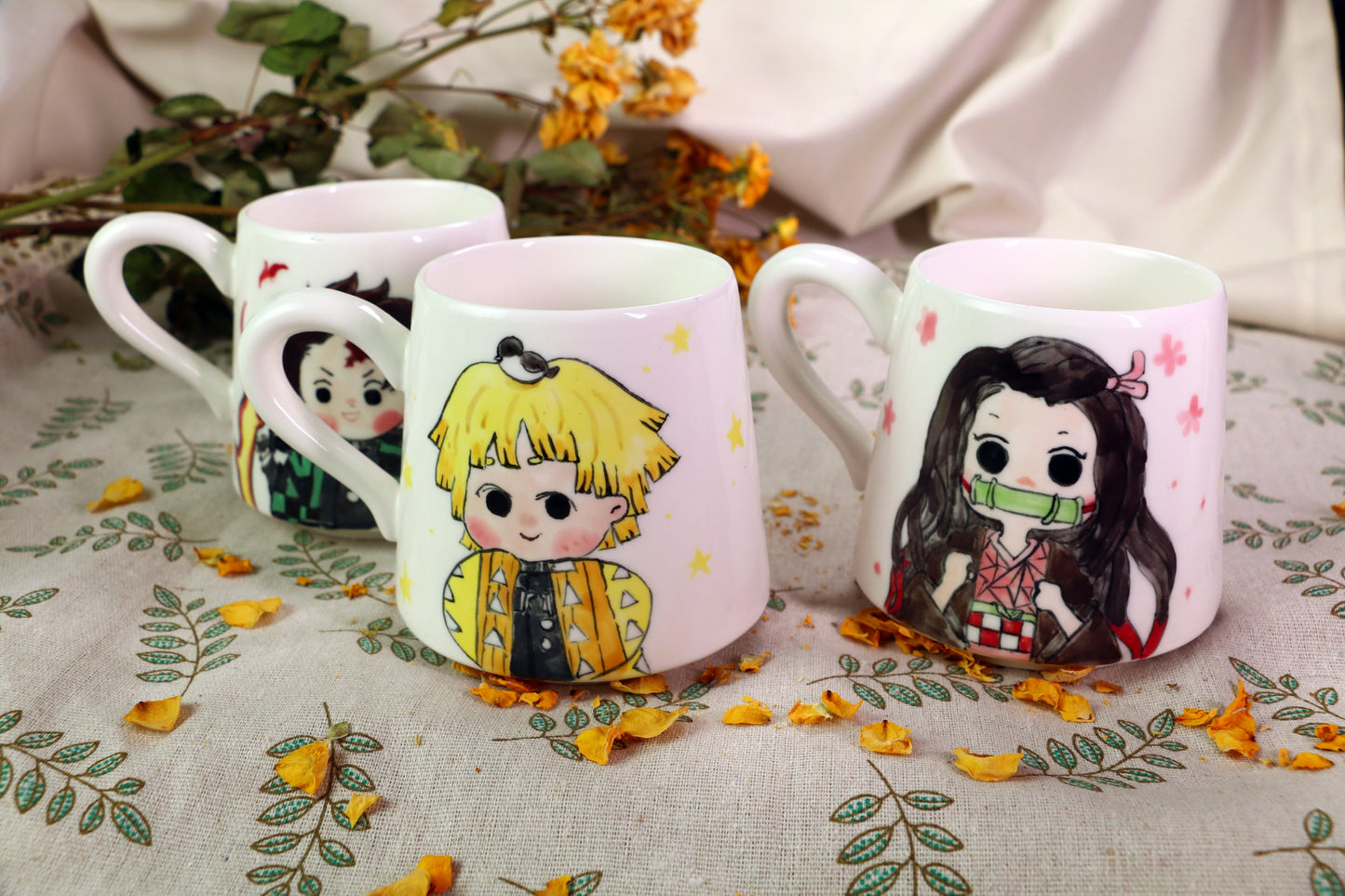 Demon-Slayer Ceramic Mugs Handpainted, Personalized Ceramic Cup for Anime Lovers