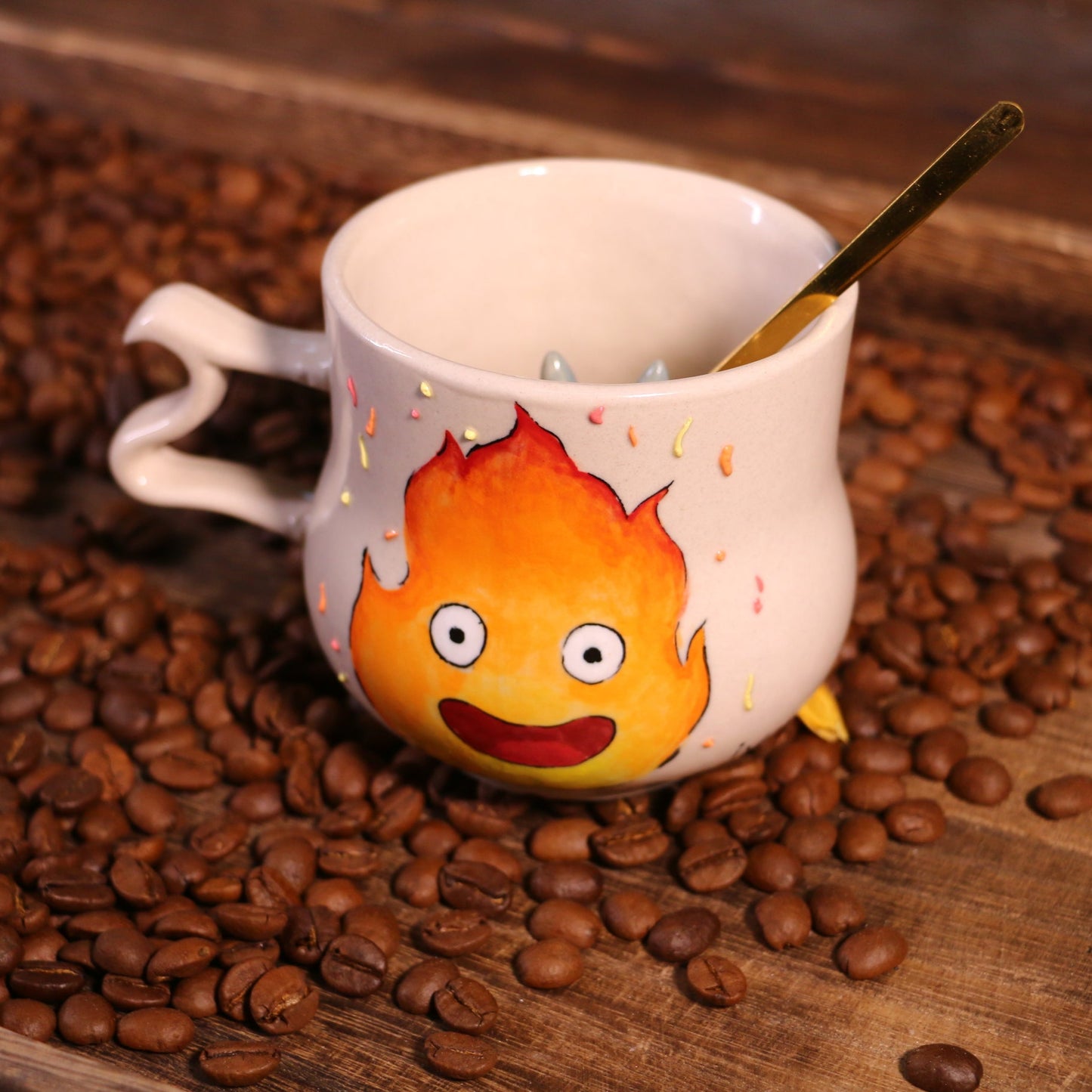 Handmade Calcifer Ceramic Mug – Personalized Pottery Gift for Studio Ghibli Fans