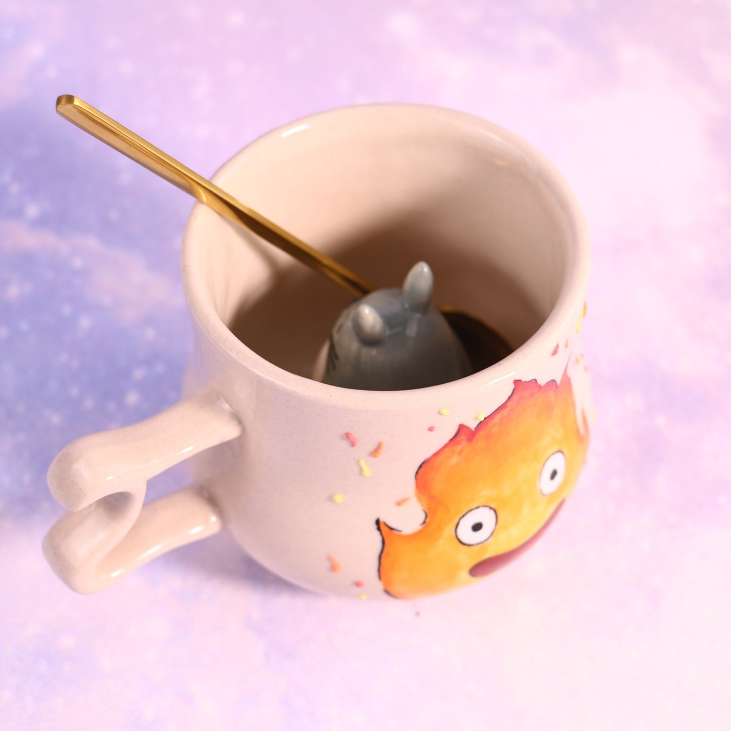 Handmade Calcifer Ceramic Mug – Personalized Pottery Gift for Studio Ghibli Fans