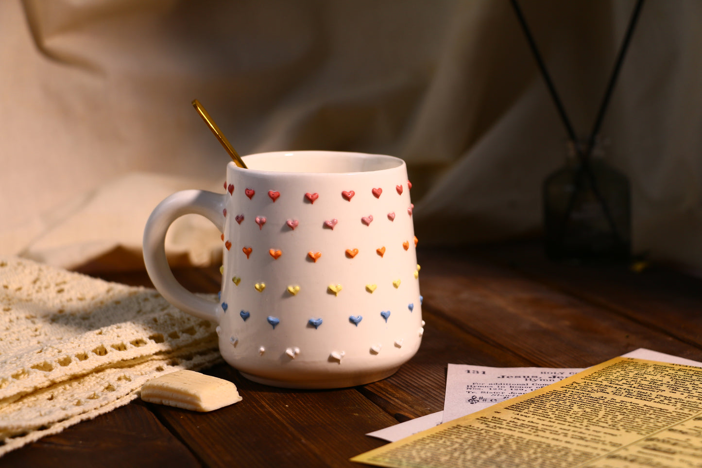 Cute Handmade 3D Heart Mug – Personalized Ceramic Coffee Cup for Coffee Lovers