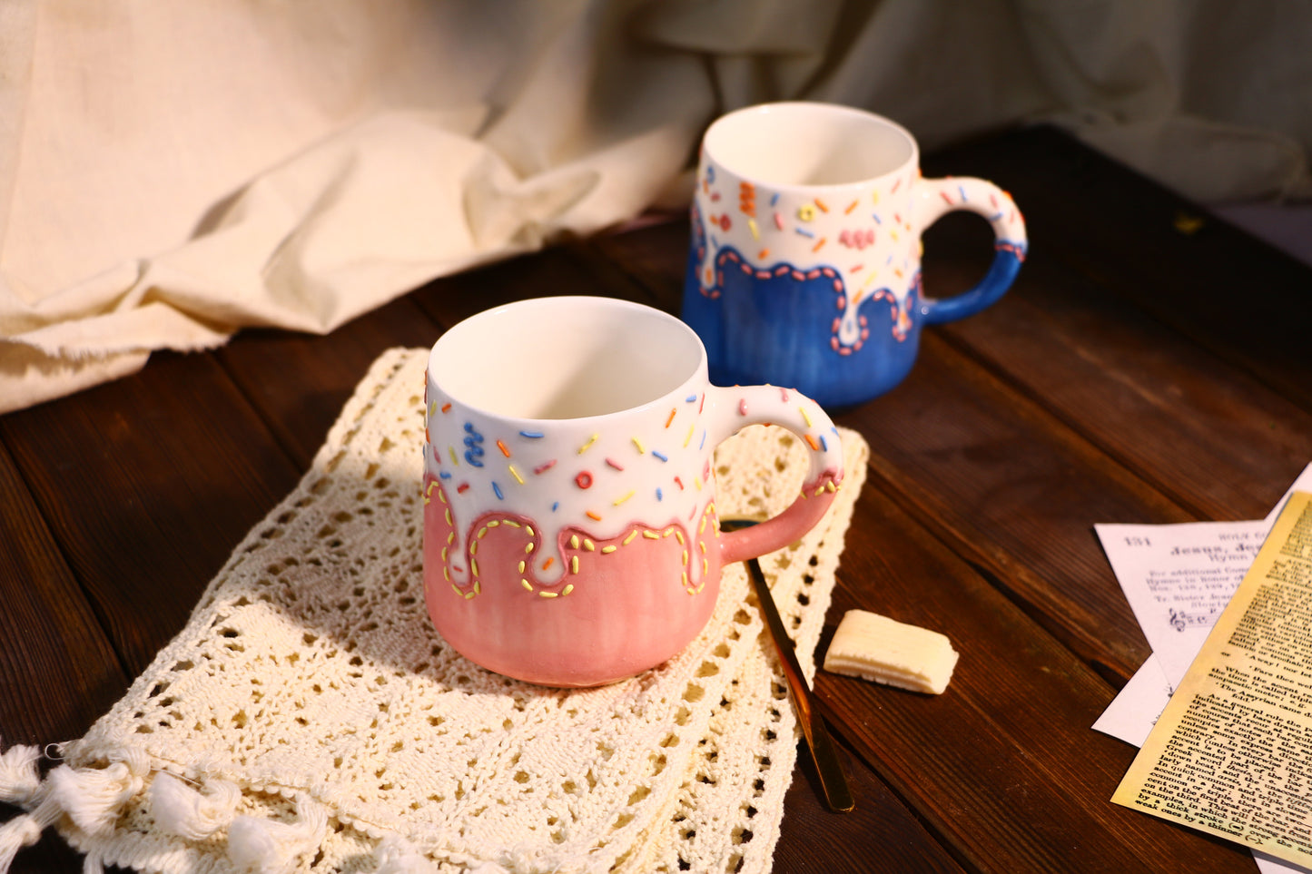 Handpainted Sweet Ice Cream Ceramic Mug, Personalized Pottery Mug for Coffee Lover