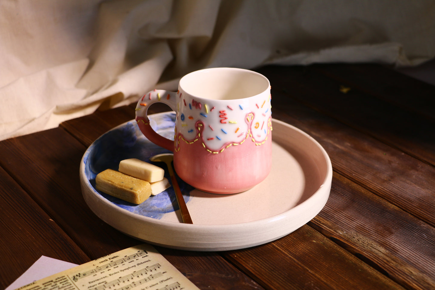 Handpainted Sweet Ice Cream Ceramic Mug, Personalized Pottery Mug for Coffee Lover
