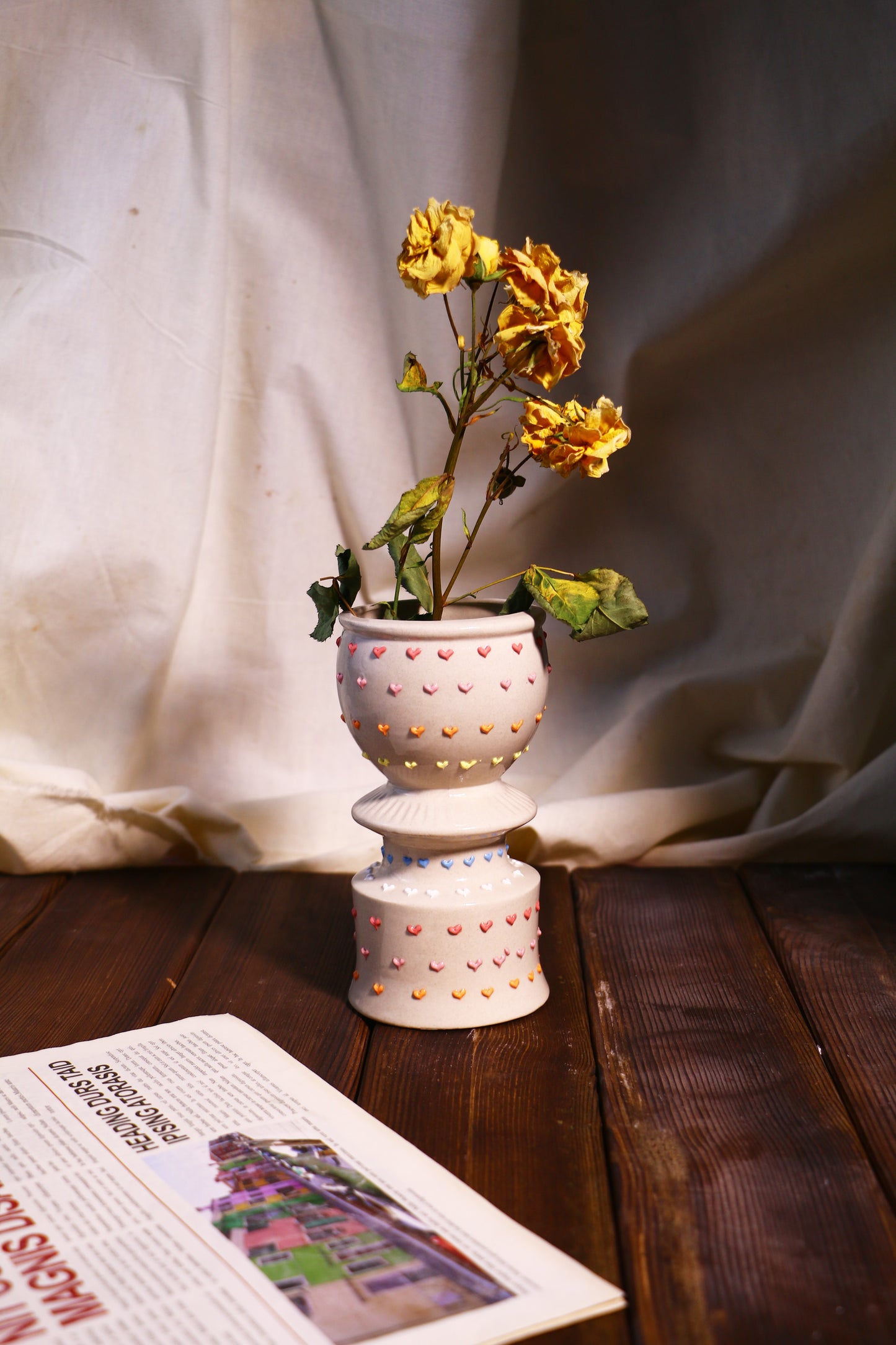 Handmade 3D Heart Vase – Elegant Ceramic Flower Planter for Home Decor