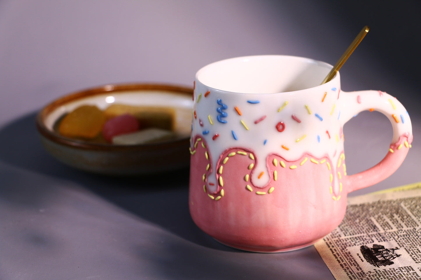 Handpainted Sweet Ice Cream Ceramic Mug, Personalized Pottery Mug for Coffee Lover