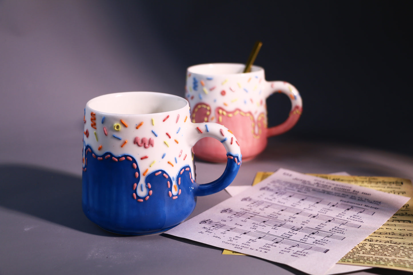 Handpainted Sweet Ice Cream Ceramic Mug, Personalized Pottery Mug for Coffee Lover