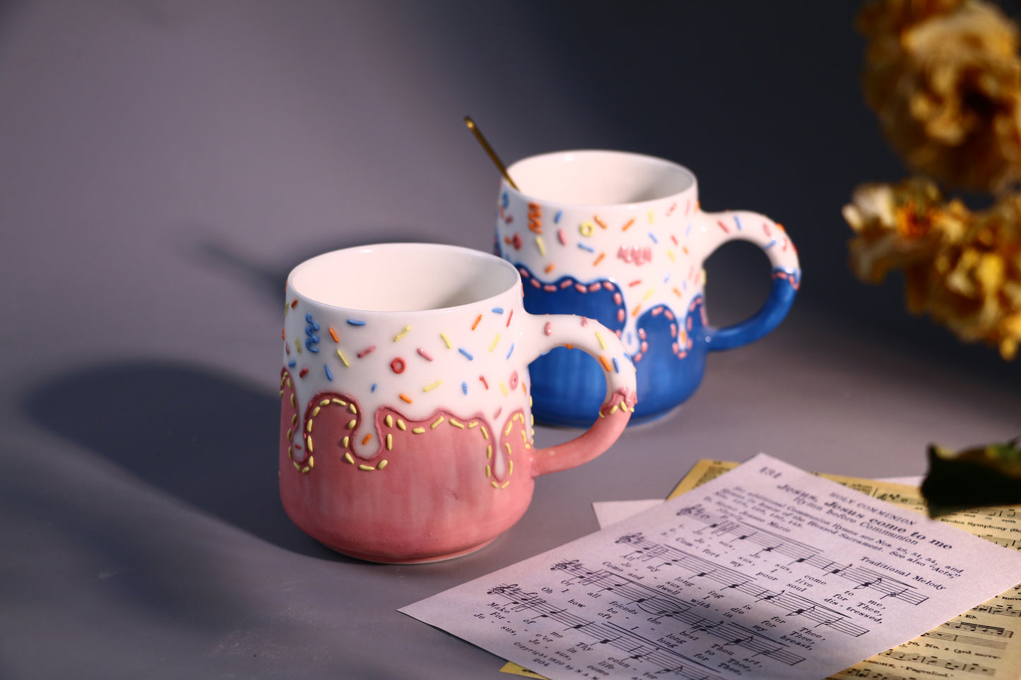 Handpainted Sweet Ice Cream Ceramic Mug, Personalized Pottery Mug for Coffee Lover