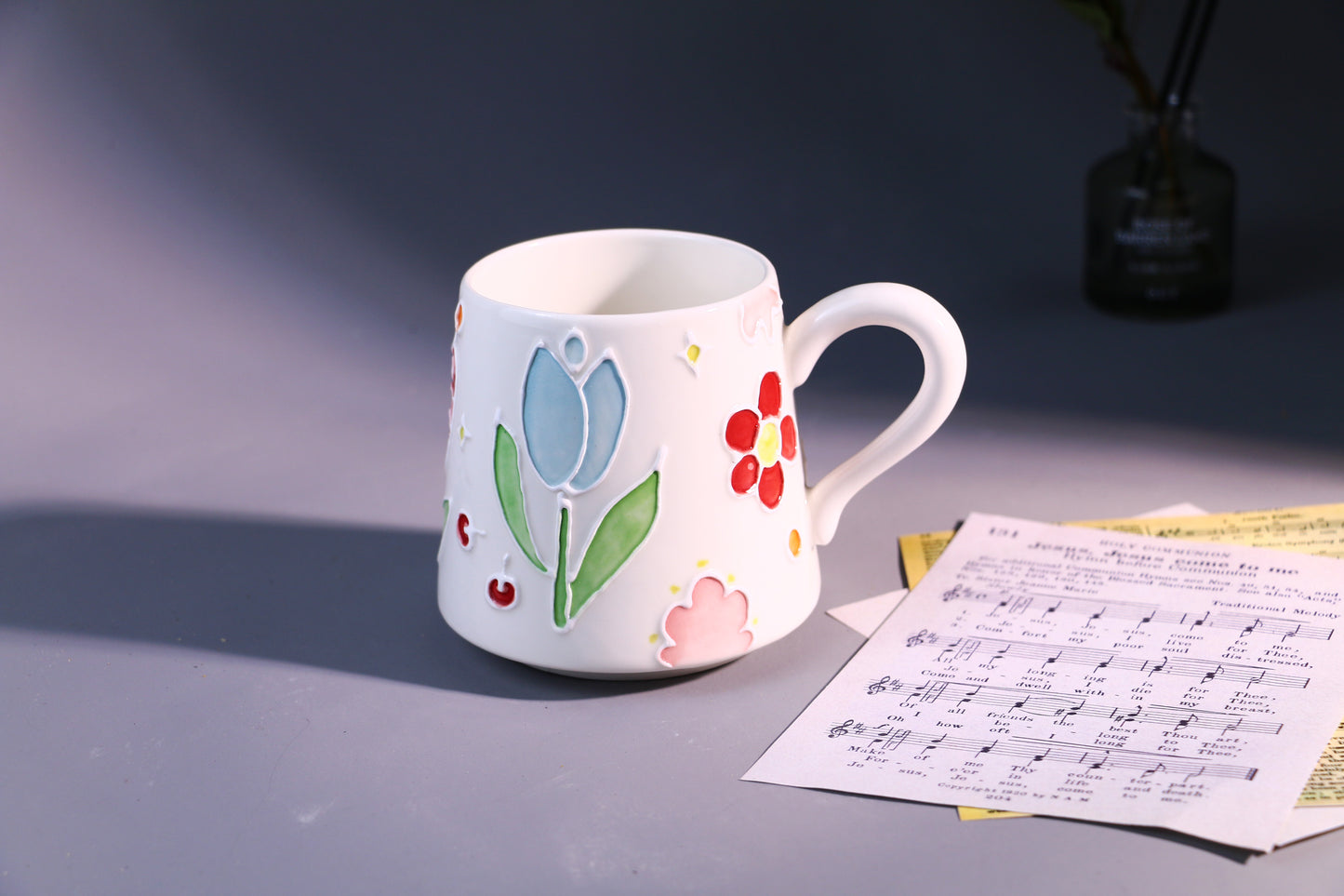 Handmade Floral Coffee Mug โ Hand-Painted Ceramic Tea Cup with Bright Flowers