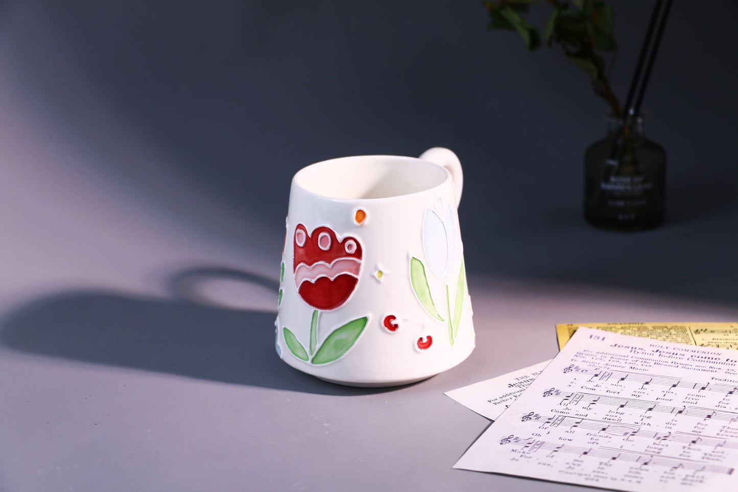 Handmade Floral Coffee Mug โ Hand-Painted Ceramic Tea Cup with Bright Flowers