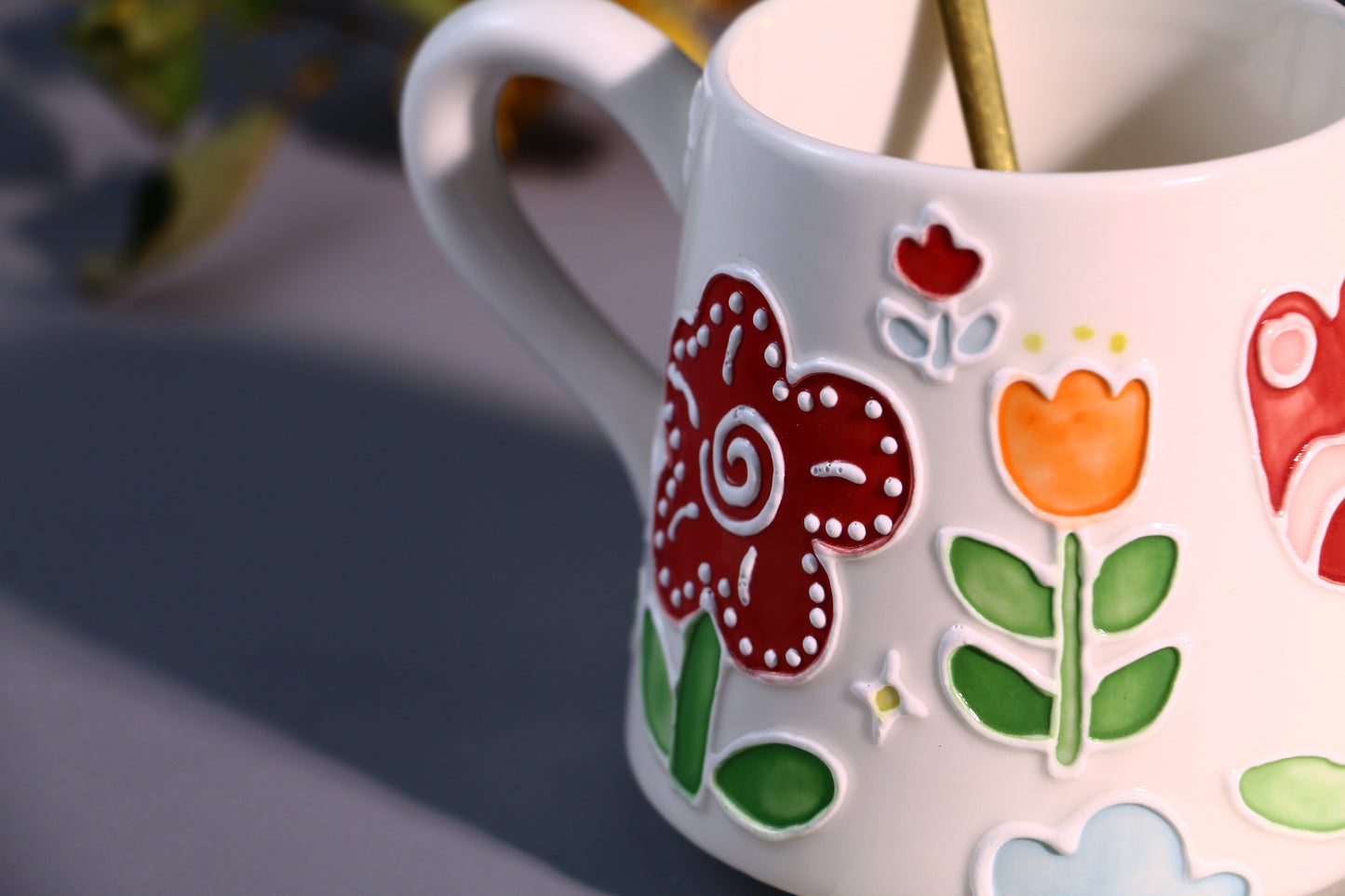 Handmade Floral Coffee Mug โ Hand-Painted Ceramic Tea Cup with Bright Flowers