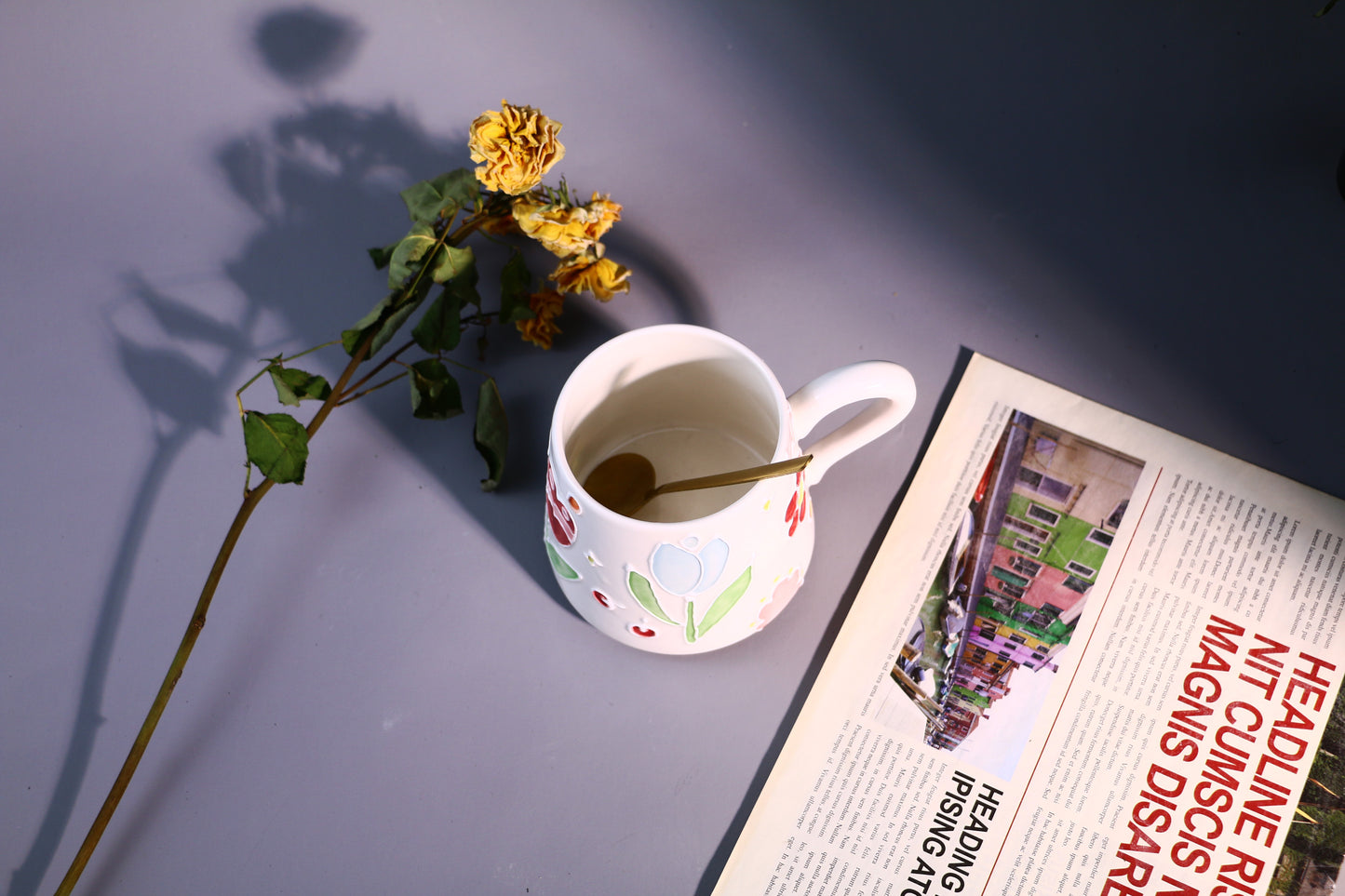 Handmade Floral Coffee Mug โ Hand-Painted Ceramic Tea Cup with Bright Flowers